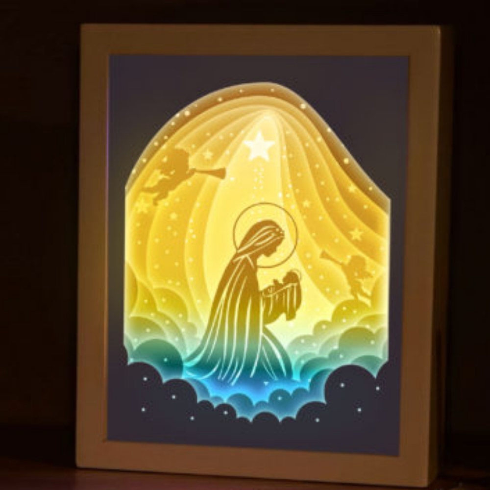 FREE SHIP! 3D Handmade Illuminated 8x10 inch Paper Cut Mother Mary Shadow Box!